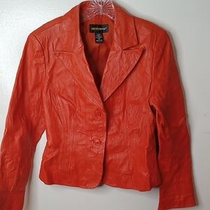Metrostyle Women's Size 10 Fiery Orange Leather Blazer/Jacket. Versatile